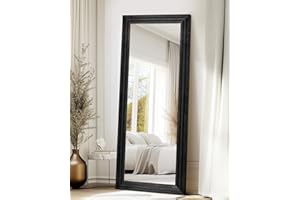 ABSWHLM Full Length Mirror 65"x24" Solid Wood Frame Floor Large Mirror for Living Room, Bedroom Hanging or Leaning Wall-Mounted, Black
