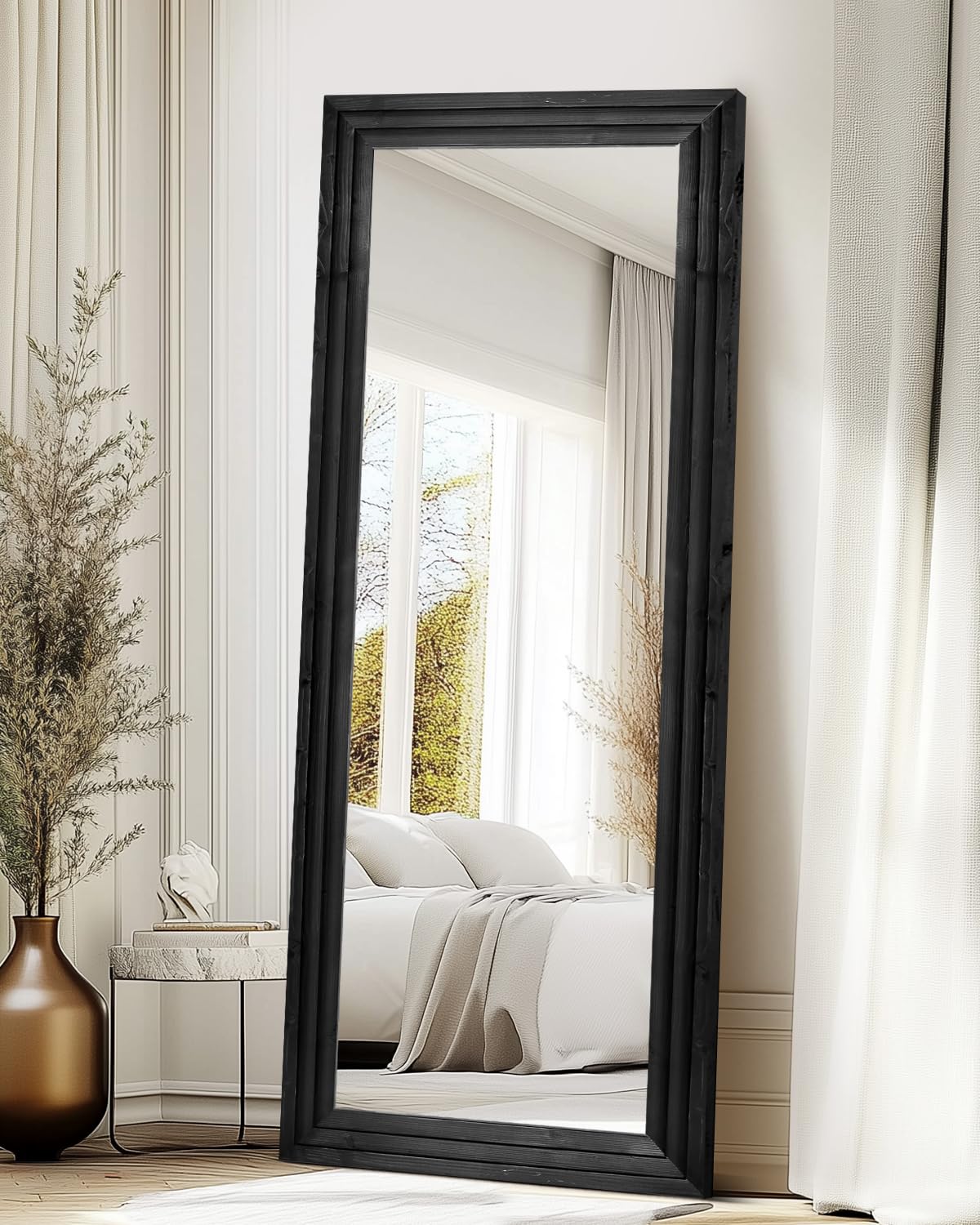 Photo 1 of ABSWHLM Full Length Mirror 65"x24" Solid Wood Frame Floor Large Mirror for Living Room, Bedroom Hanging or Leaning Wall-Mounted, Black