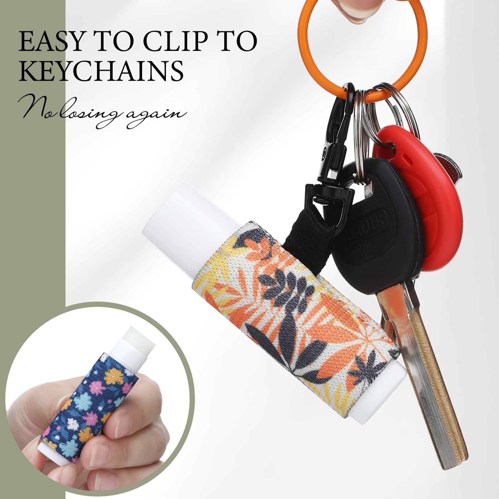 Sureio 10 Pack Lip Balm Holder Keychain Compact Clip On lipstick Lip Gloss Holder Keychain Elastic lipstick Sleeve Clip(Vintage Style)