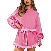 MIYIEONZ Womens 2 Piece Set Crewneck Sweatshirt Ruffle short Sets Fall Fashion cute tennis Matching Lounge Outfits