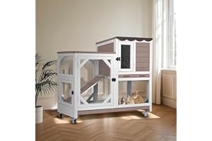 Suumerpety Rabbit Hutch Indoor for 2-4 Rabbits & Guinea Pigs，Bunny Cage with Slide-Out Plastic Trays，Wooden Small Animal Cage