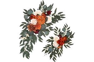 belupai Artificial Wedding Arch Flowers Set of 2, Rose Flower Swag Arrangements DIY Greenery Floral Swag for Wedding Reception Backdrop Table Decorations Welcome Sign