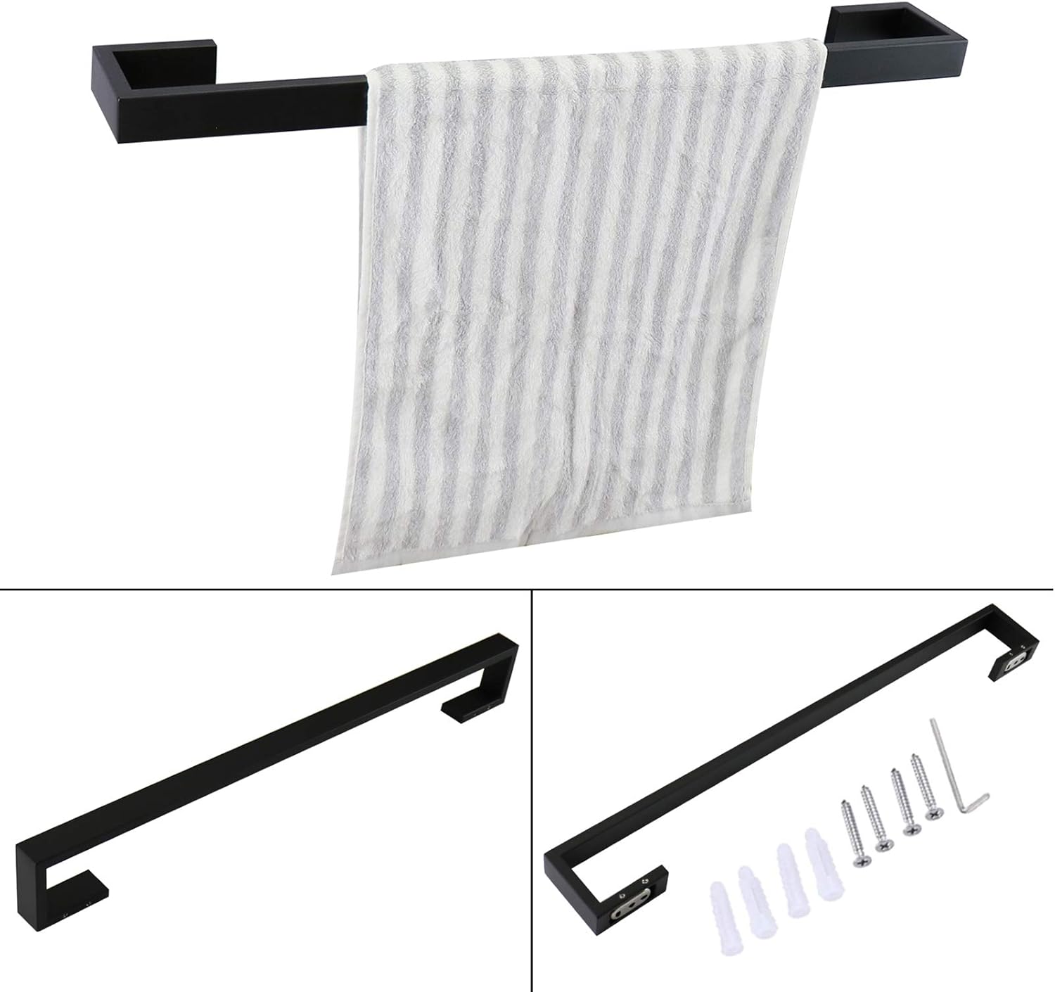 4-Pieces Bathroom Accessories Set Stainless Steel Towel Bar Set Includes 24" Bath Towel Bar & Hand Towel Rack & Toilet Paper Holder & Robe Towel Hooks (Matte Black, 24 inches): Home & Kitchen
