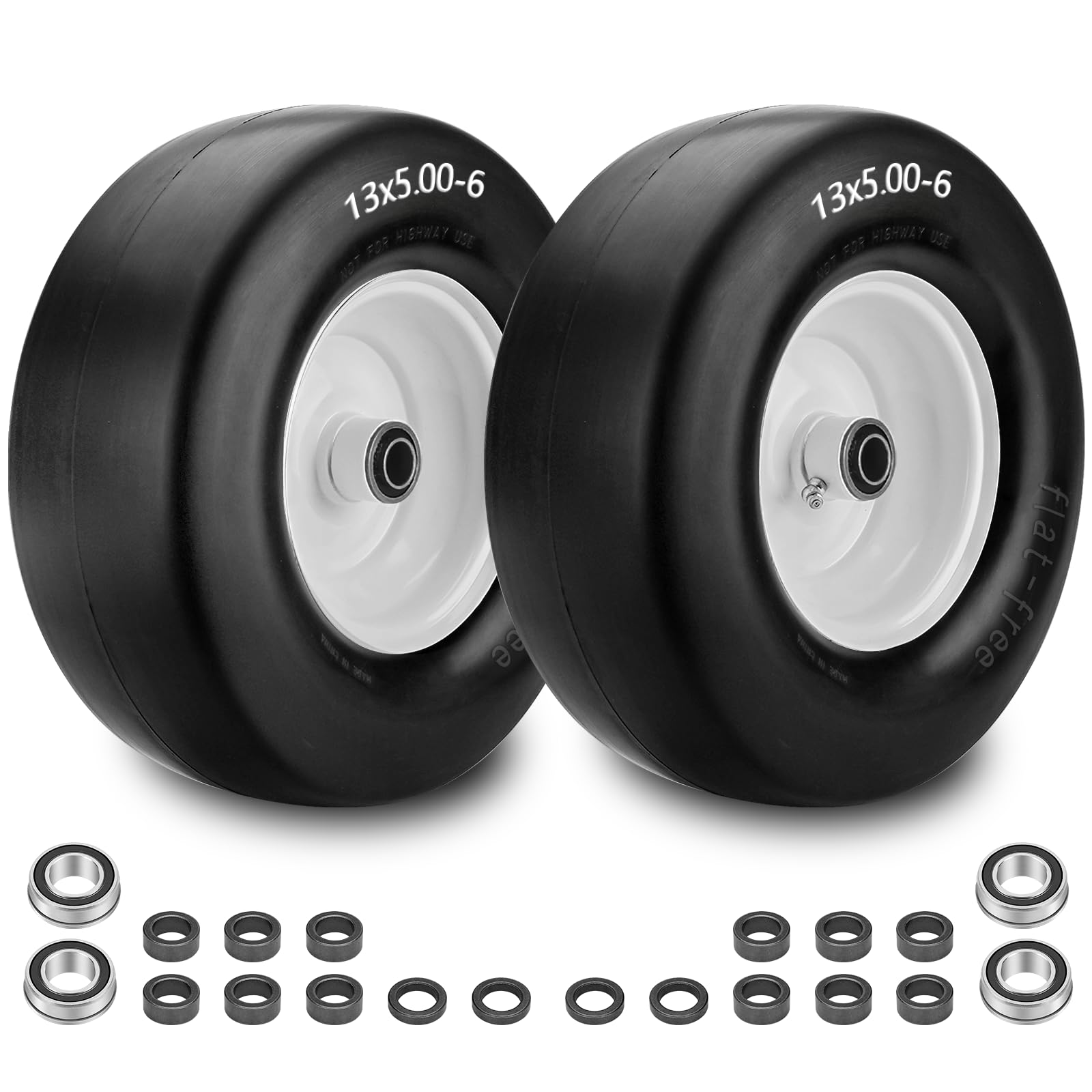 Photo 1 of 13x6.50-6 Flat Free Lawn Mower Tire and Wheel, Zero Turn Mower Front Tires By Cenipar With 3/4" & 5/8" Bearings, 4"-7.2" Centered Hub, 13x6.5-6 Flat Free Tire and Wheel for Residential and Commercial