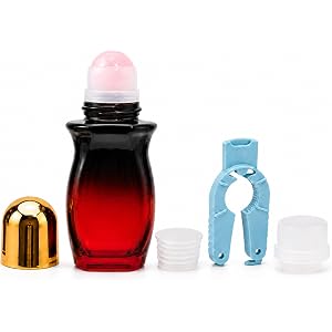 Rose Quartz Roller Bottle, 1.7 fl oz, Leak-Proof Design, Amber Glass | with natural rose quartz roller ball, includes opener,