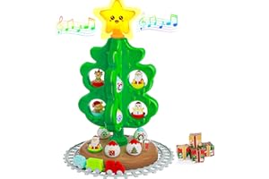 HANDWELL My First Christmas Tree for Kids, Light Up Star Musical Toy Toddler Christmas Tree Decoration Toy Set with Colorful Ornaments DIY Train&Track, Roly Poly Toys, Finger Puppets Xmas Gifts for Boys Girl