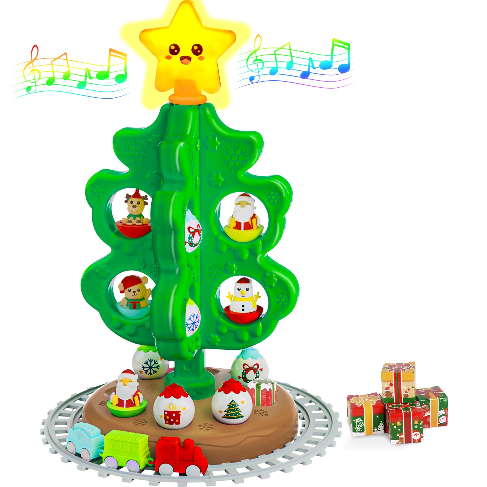 Photo 1 of My First Christmas Tree for Kids, Light Up Star Musical Toy Toddler Christmas Tree Decoration Toy Set with Colorful Ornaments DIY Train&Track, Roly Poly Toys, Finger Puppets Xmas Gifts for Boys Girl