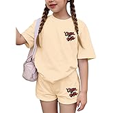 Ecolala Girls 2 Piece Summer Outfits Cute Graphic Short Sleeve T-Shirt and Elastic Waist Shorts Set