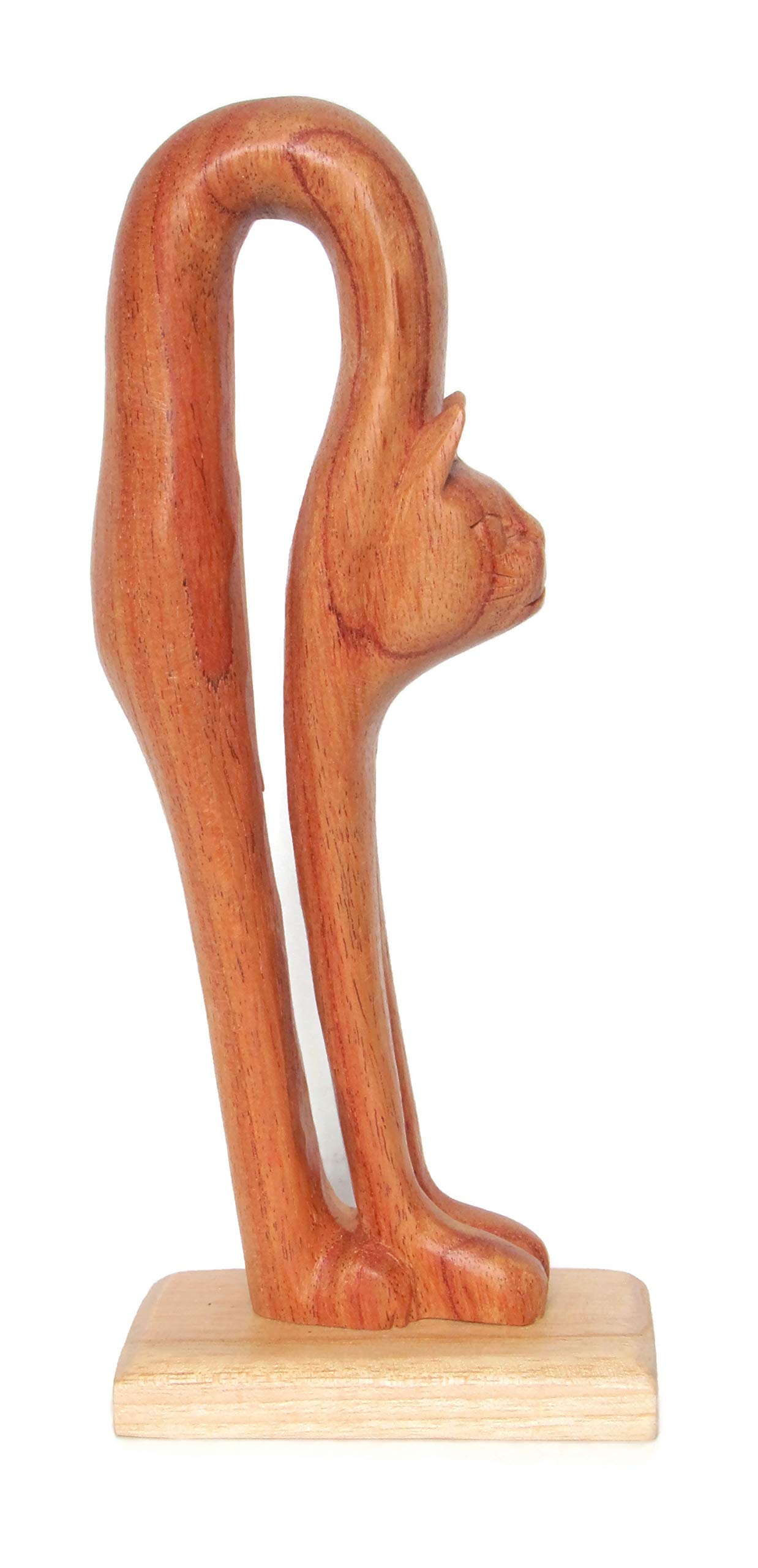 Brave Wings Hand Carved Wooden - Stretching Waking Up Cat Wood Carving - Dark Colour - Wood Ornament Sculpture Figurine Statue Unique Table Decoration Home Decor Gift for Christmas - 1944