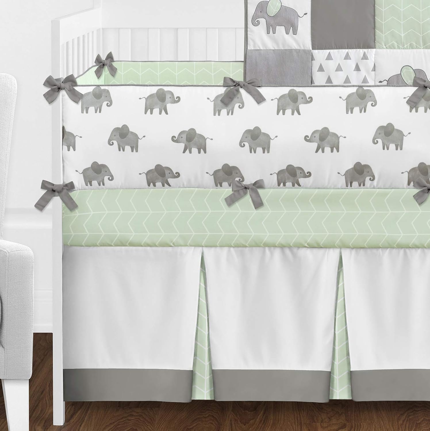 Home Kitchen Grey And White Watercolor Elephant Safari Baby Unisex Crib Bedding Set With Bumper 9 Pieces Sweet Jojo Designs Mint Crib Bedding