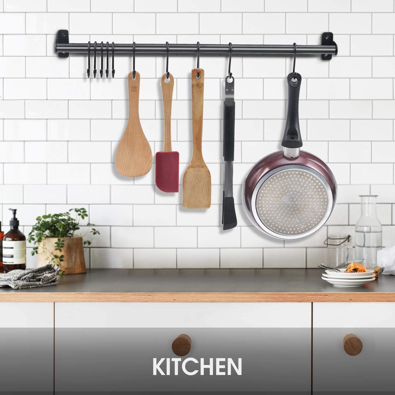 KINGRACK Kitchen Rail Pan Hanger, Utensil Hanging Bar Rack, Bathroom Towel Bar, Wall Mounted Hanger - Image 3