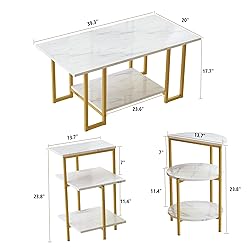 AWQM Faux Marble Table Set, Coffee Table & 2 Side