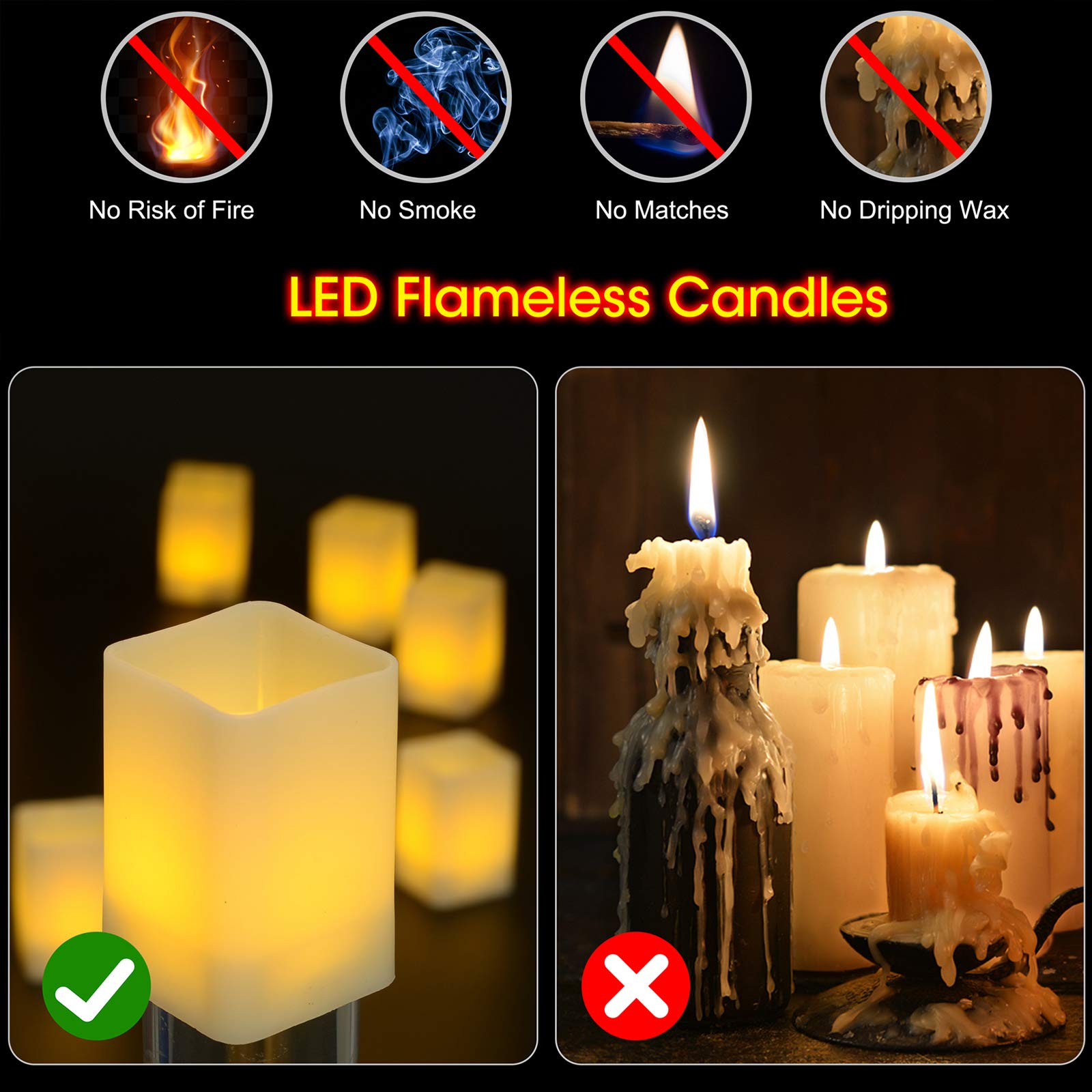 PChero Candlelight, LED Light, Bookshelf, Bath, LED Candlelight, Torchiere Lighting, Flickering Flame, Electric Candle, Yoga Candle Light, Valentine's Day, Wedding, Cultural Festival, Haunted House,