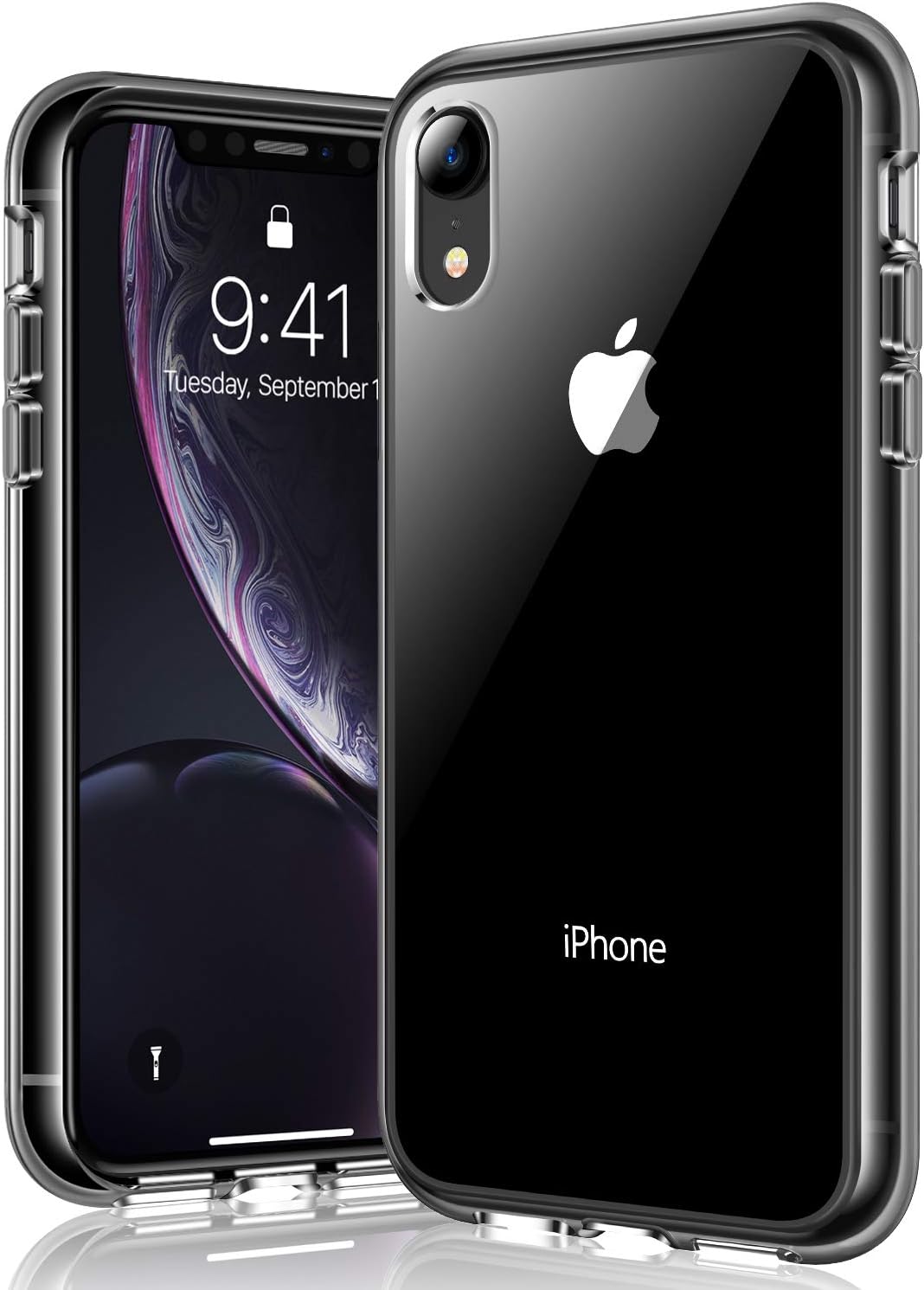 RANVOO iPhone XR Case, Clear Shockproof iPhone XR Phone Case [Military Grade Protection] with Soft TPU Protective Bumper and Transparent Hard PC Back Cover for iPhone XR (6.1 inch) - Black