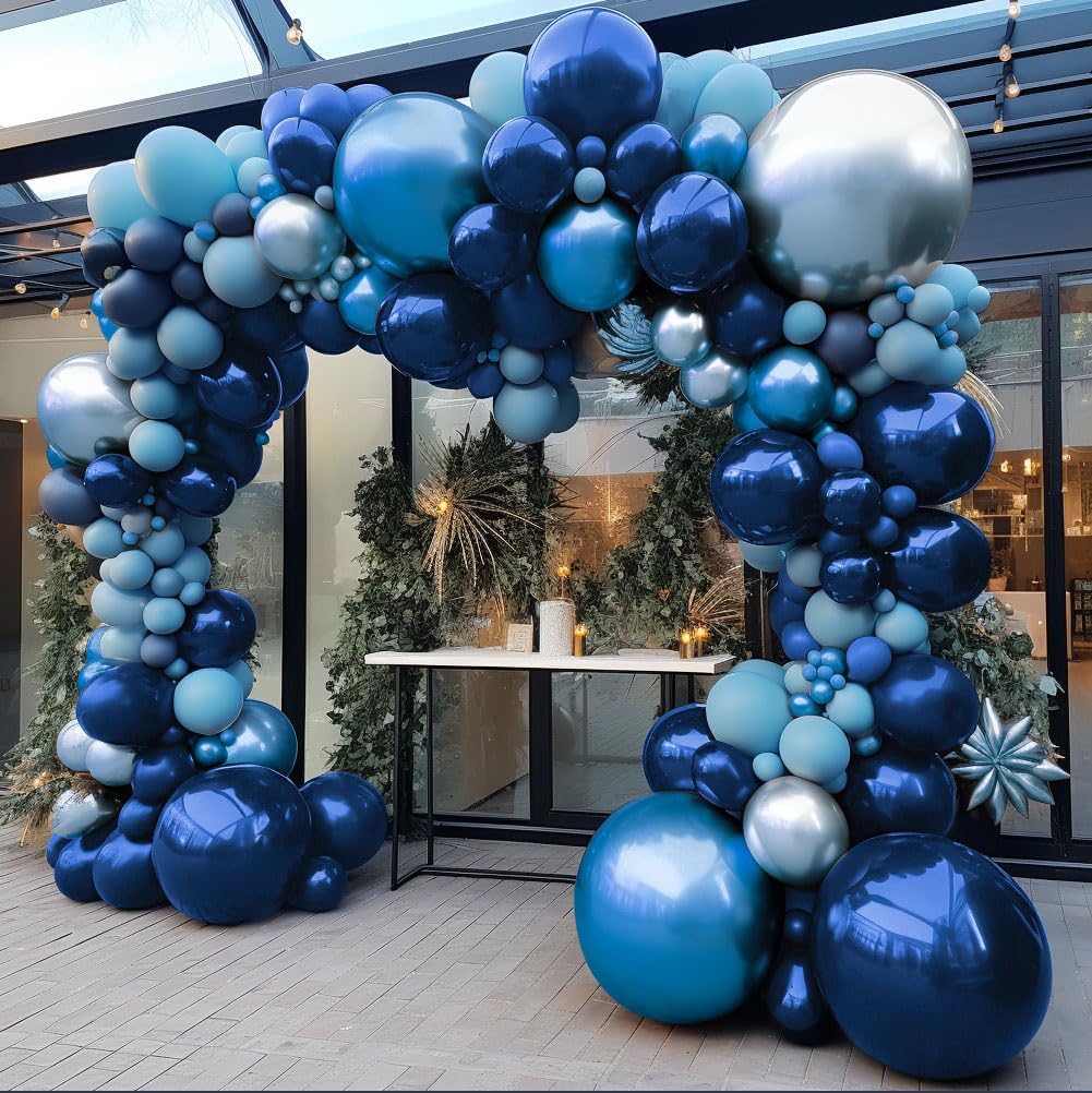 Photo 1 of Navy Royal Blue Balloon Arch Kit Double Stuffed Metallic Blue Balloon Garland Varied Sizes for Birthdays Baby Showers Graduations Weddings Proms More Special Occasions