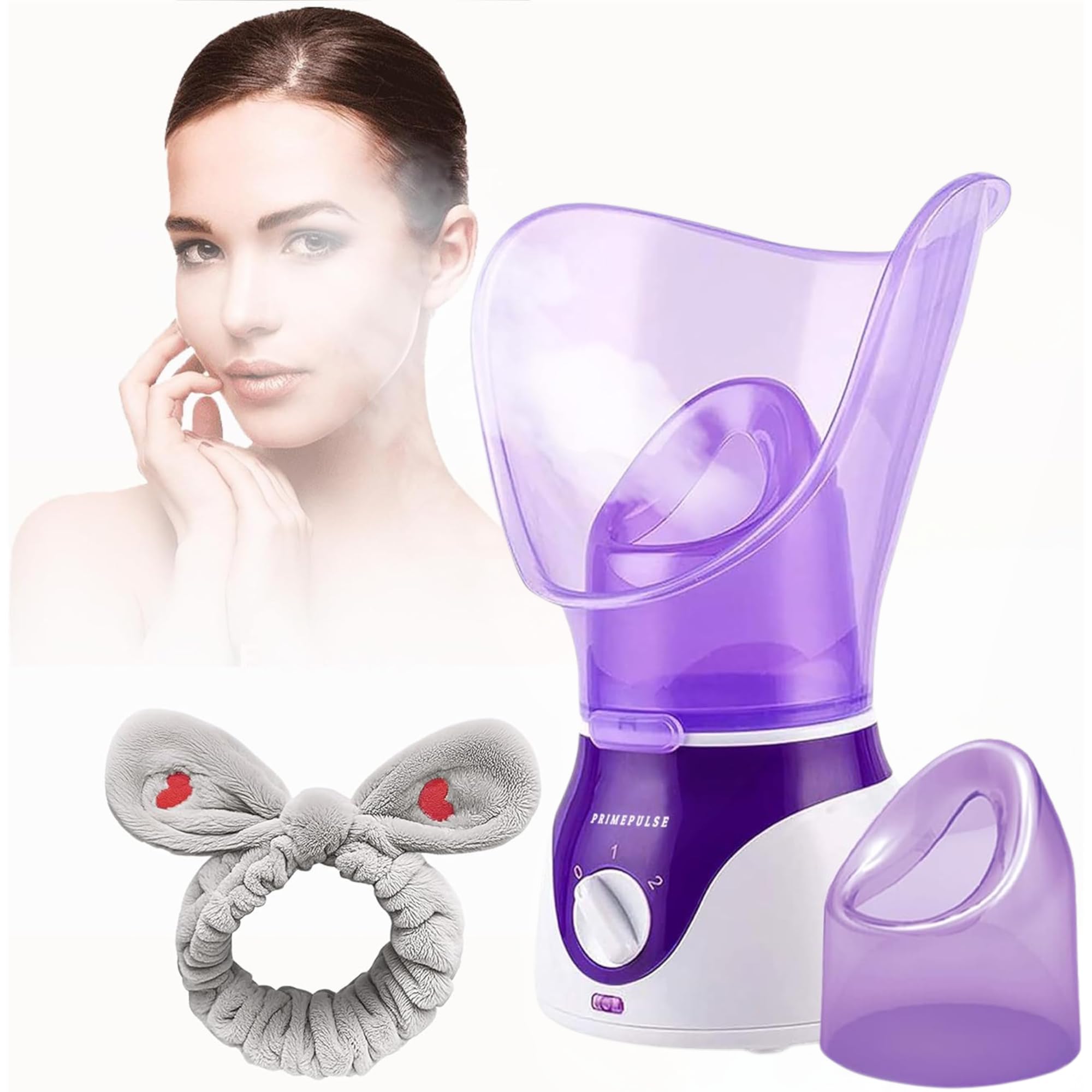 PRIMEPULSE Facial Steamer & Steam Inhaler for Sinus Relief with Warm Mist for Deep Cleaning, Home Spa Set, Unclogs Pores, Removes Blackheads, Face Steamer Professional Face Care Tool for Women & Men