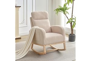 OUTGOODS Modern Nursery Rocking Chair,Teddy Upholstered Glider Rocker with High Backrest Armchair,Rocking Accent Chairs for Nursery,Living Room,Bedroom,Offices