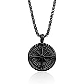 Galis Mens Necklace - Premium Stainless Steel Silver Chain Necklace, Non Tarnish, Chains, Triangle, Cross, Black Enamel, Compass Pendant, Stylish Jewelry - Gift for Him 24"