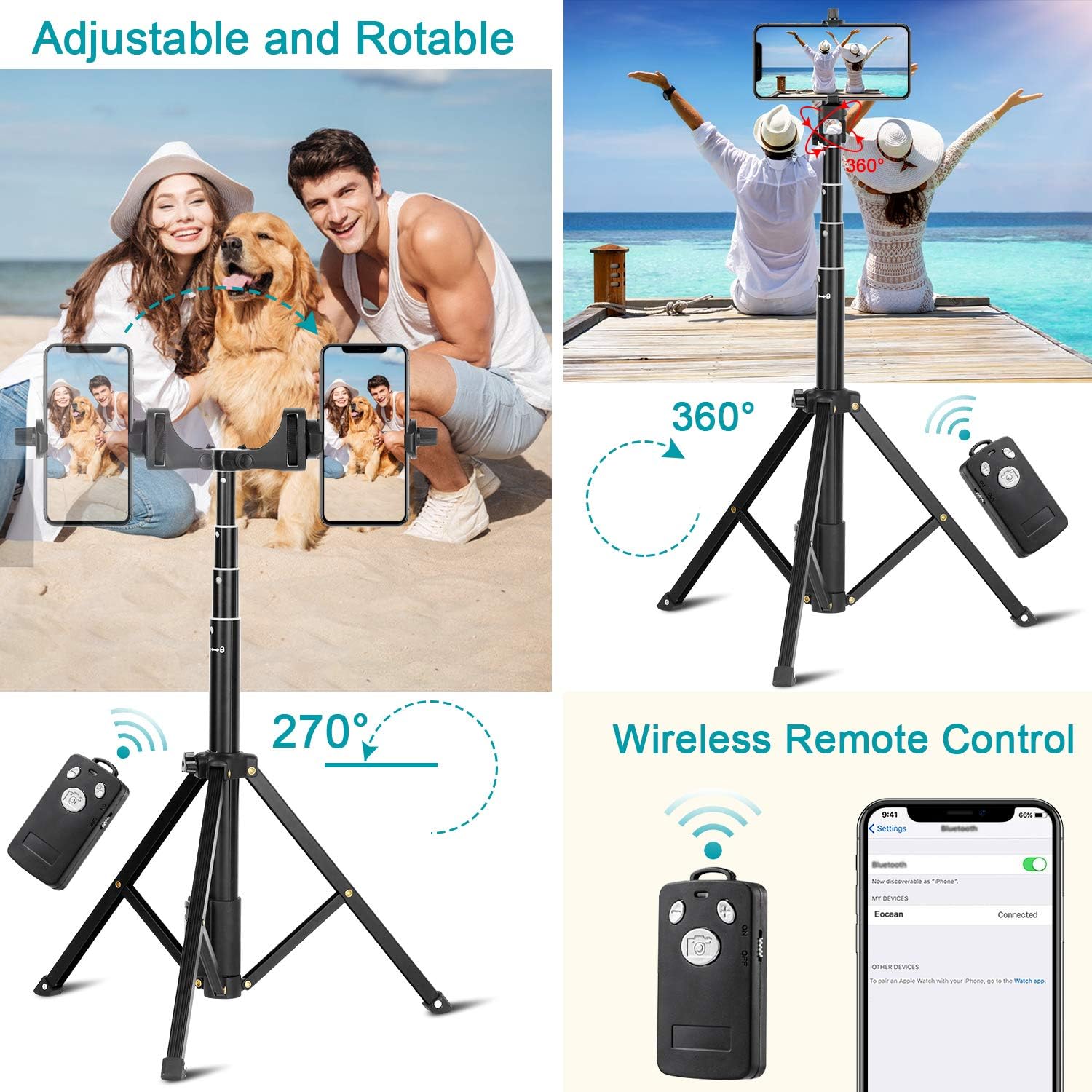 Selfie Stick Tripod, Eocean 54'' Extendable Selfie Stick with Phone Tripod Stand & Wireless Remote for iPhone SE 11 Pro Max X 8 7 6 Galaxy Note 9 Android, Perfect for Live Stream/Vlog, Lightweight