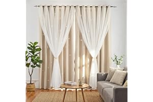 Azurehop Double Layer Star Rainbow Curtains, Kids Nursery Blackout Princess Curtains, Grommet Top Curtains 84 Inches Long 1 P