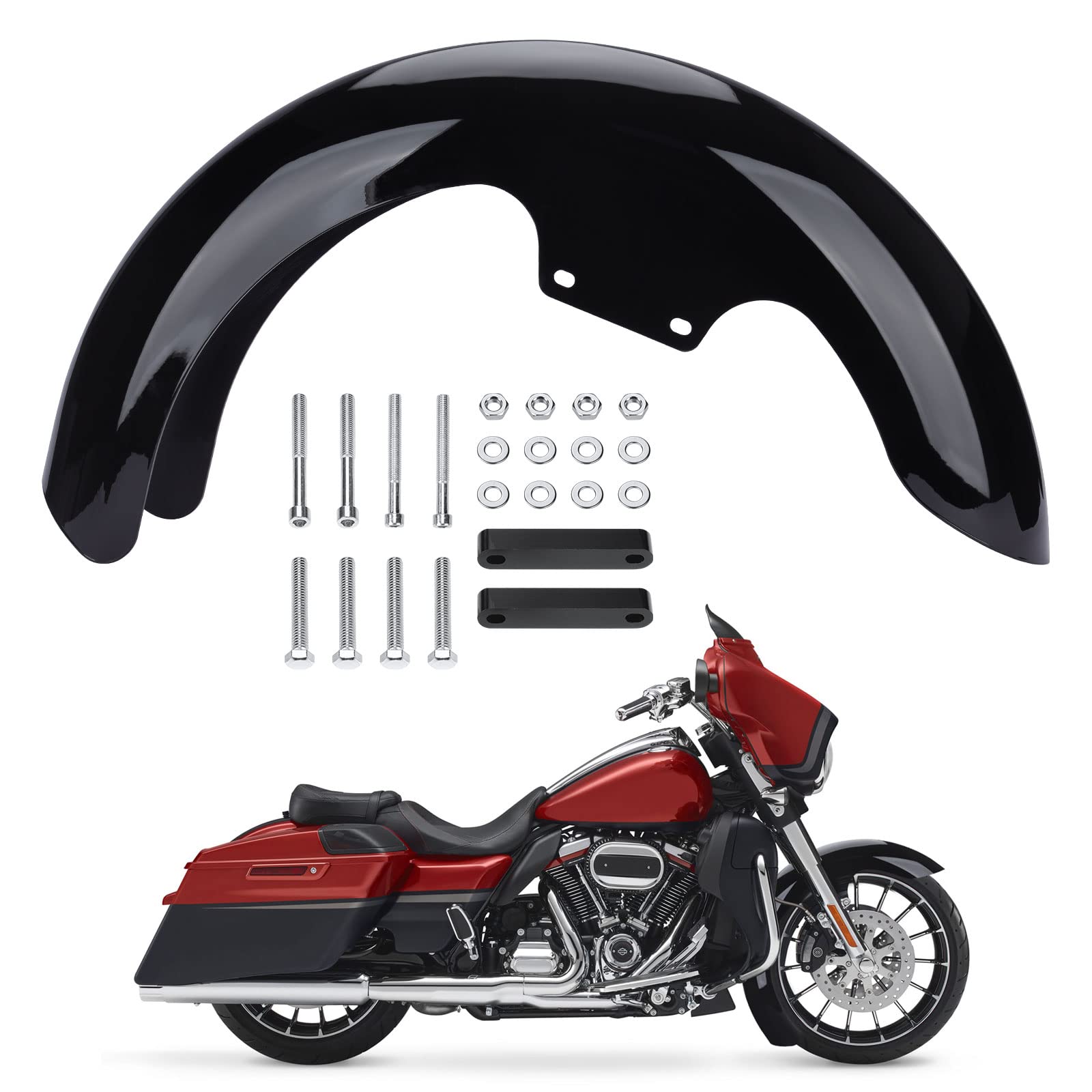 Photo 1 of Bravema Motorcycle 17 inches Front Fender, Wheels Wrap Front Fender Fit for Harley Touring Road King Road Glide Electra Glide Street Glide (Gloss Black)