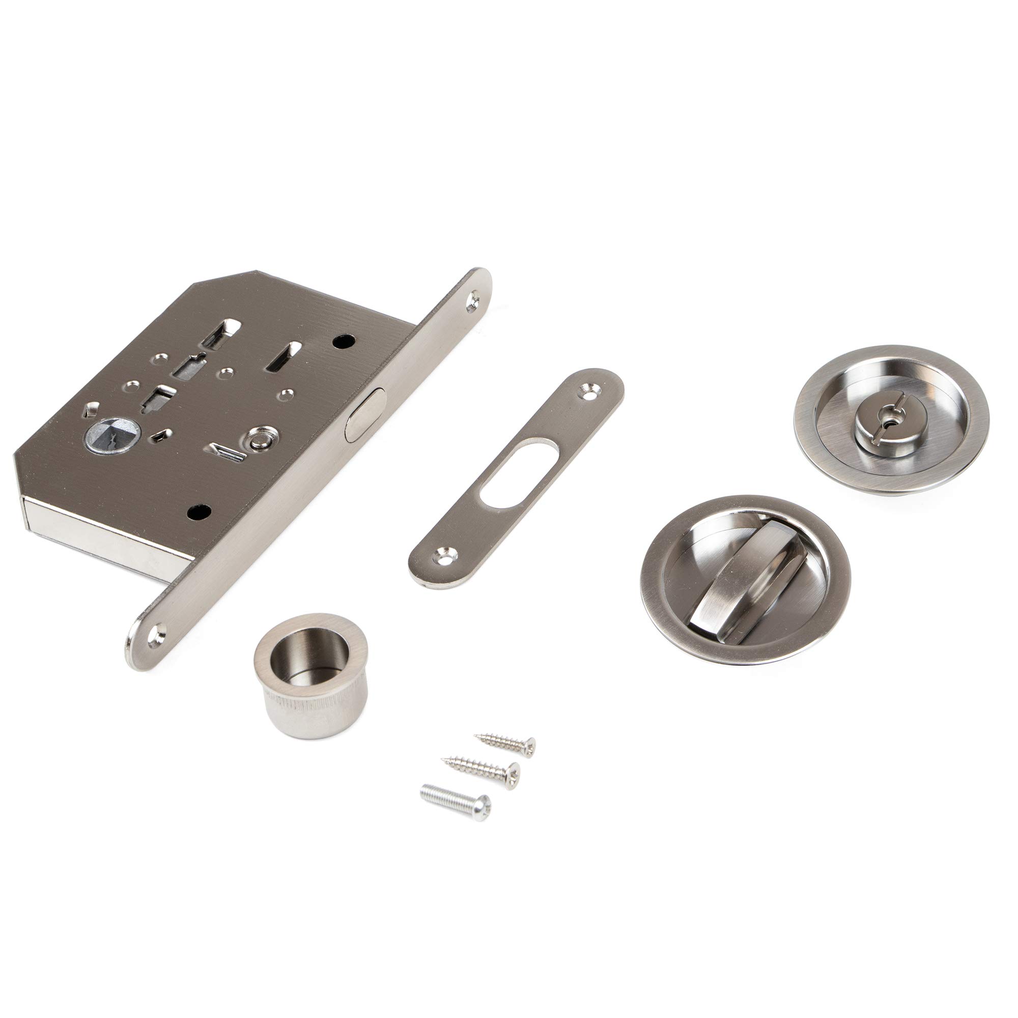 Emuca - Lock kit for Sliding Doors with Round Spindle, Lock Spindle for Sliding Door, Ø57mm (2,24 inch), Steel, Satin Nickel