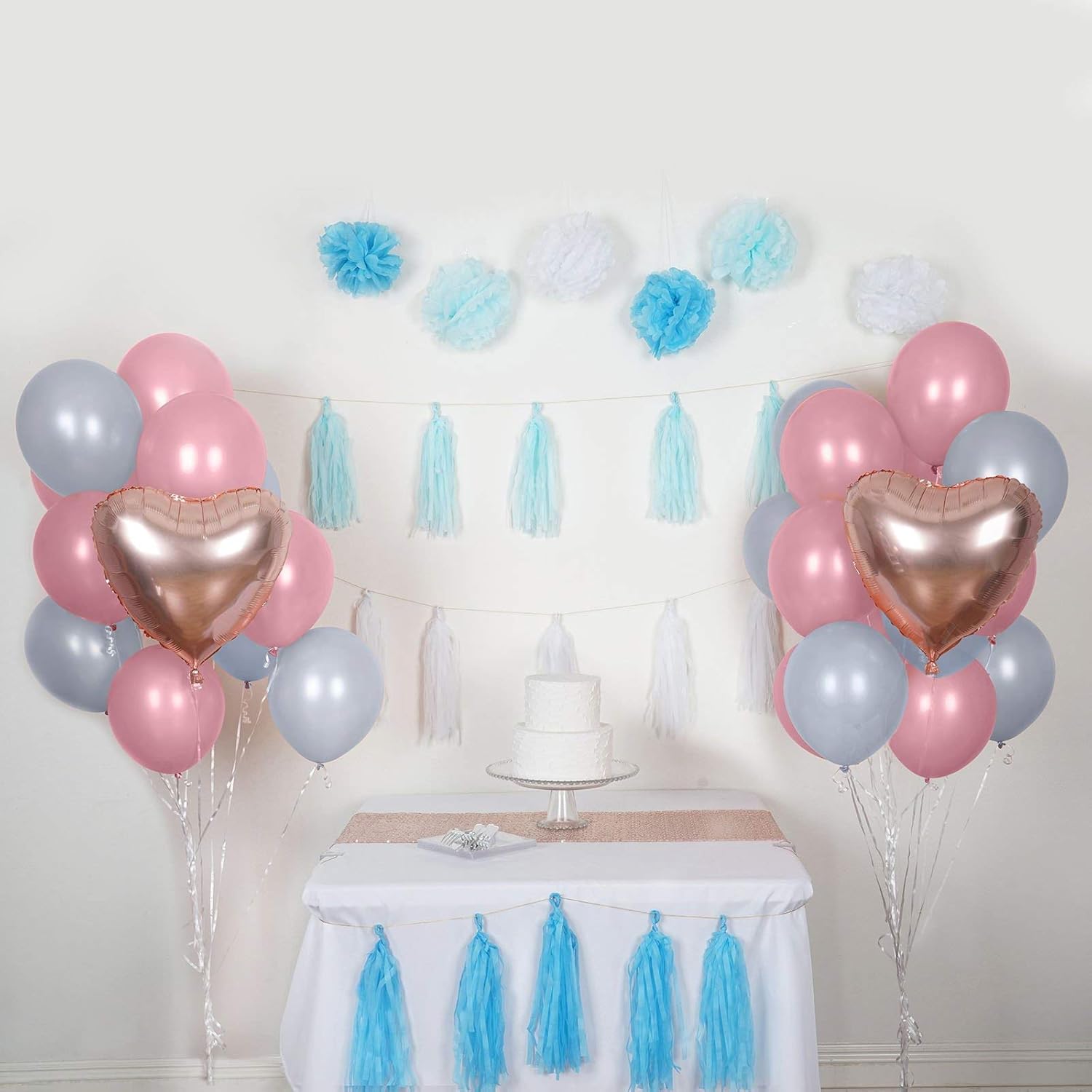 Amazon Com Efavormart 47 Pcs Blue White Wedding Party Room Decoration Kit With Foil Latex Balloon Pom Tassels For Event Decoration Home Kitchen
