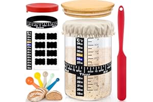 SYSMIE Complete Sourdough Bread Starter Kit - 34oz Large Sourdough Bread Baking Supplies, Glass Sourdough Jar with Wide Mouth, Fermentation Jar for Sourdough Bread Loaf Flour with Measuring Spoon