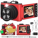 Myvia Kids Camera, Christmas Birthday Gifts for Boys Girls Age 3-12,Upgrade HD Flip Digital Video Cameras for Kids, Portable Toys for 3 4 5 6 7 8 9 10 Year Old Childrens with 32GB SD Card-Red