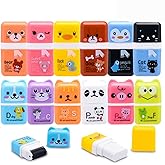 Sooez 12 Pack Pencil Erasers, Cute Erasers Pencil Eraser with Clean up Roller Pencil Eraser Shaving Roller Case Erasers for P