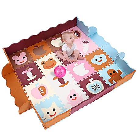 Spielmatte Ungiftig Krabbelmatte EVA-Schaum für innen und außen 40 Stk (blau/pink/braun)