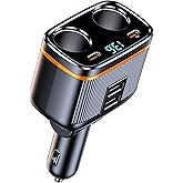 6 in 1 Cigarette Lighter Adapter with PD45W Charging, AKAARI 145W Car Charger Adapter, 24V/ 12V Cigarette Lighter Splitter wi