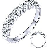 KSTYLE 3.0mm 9 Stones Moissanite Wedding Band for Women |D Color-VVS1| Anniversary Ring 18K White Gold Plated S925 Sterling Silver Ring Moissanite Eternity Band Rings for Women