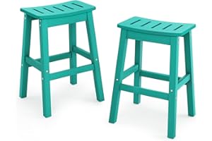 Homenjoy Outdoor Bar Stools Set of 2, 25" HDPE Counter Height Bar Stools, All Weather Resistant Patio Bar Stools for Balcony, Backyard, Turquoise