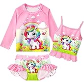 Aynoltb Girls Kids Rash Guard Sets 3 Pieces Tankini Bathing Suit Swimwear Long Sleeves Swimsuit for 3-8 Years