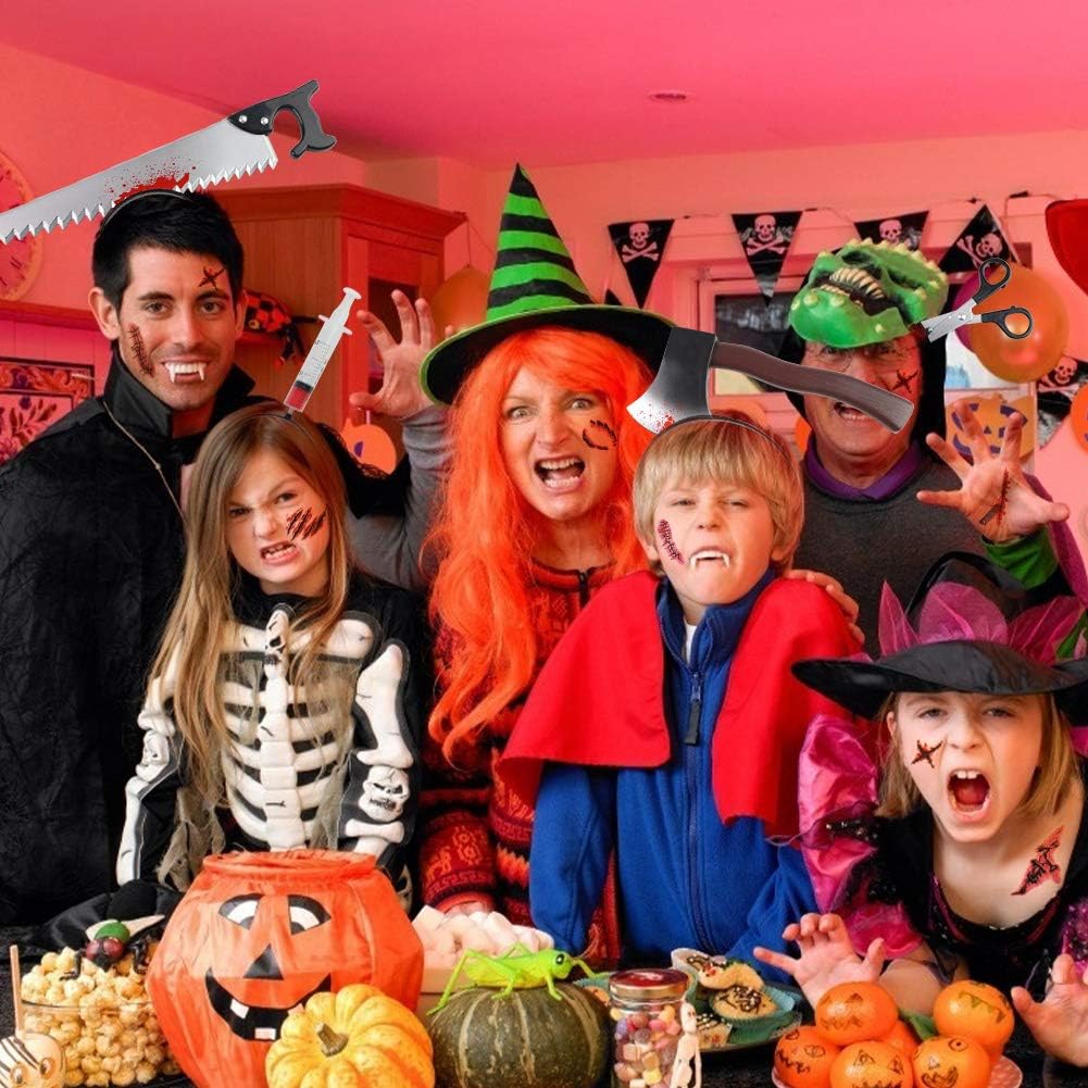 BigOtters Halloween Headbands, 23PCS Halloween Horror Set Including 5PCS Headwear Cleaver Bloody Headpieces and 18PCS Zombie Tattoos Stickers for Tricky Toys Costume Party Supplies: Health & Personal Care