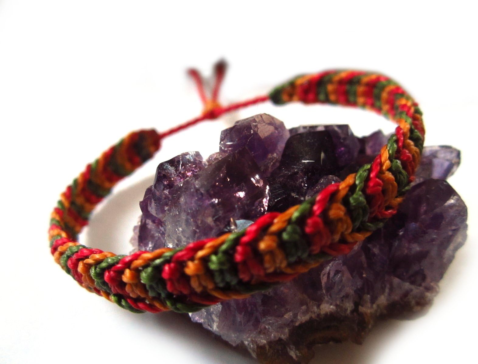 Dark Green Red & Camel Macrame Friendship Bracelet Handmade Flat Wristband papacho creations