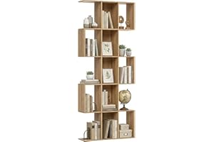 HOMCOM 5-Tier Bookshelf, S Shaped Geometric Bookcase with 15 Compartments, Modern Narrow Freestanding Display Shelf Unit for 
