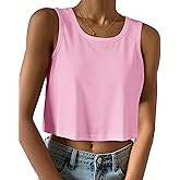Womens Crop Tops Sleeeveless Cropped Tank Summer Scoop Neck Casual Loose Fit Basic Shirts