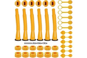 FOANRIY Gas Can Spout Replacement, Gas Can Nozzle. Hose Length is 8.1 in, Easier to use. For most 1/2/5/10 gal oil cans. With Gas Tank Vent Caps, Thick rubber pad, Spout Cover, Base Caps (6 Kit-Yellow)