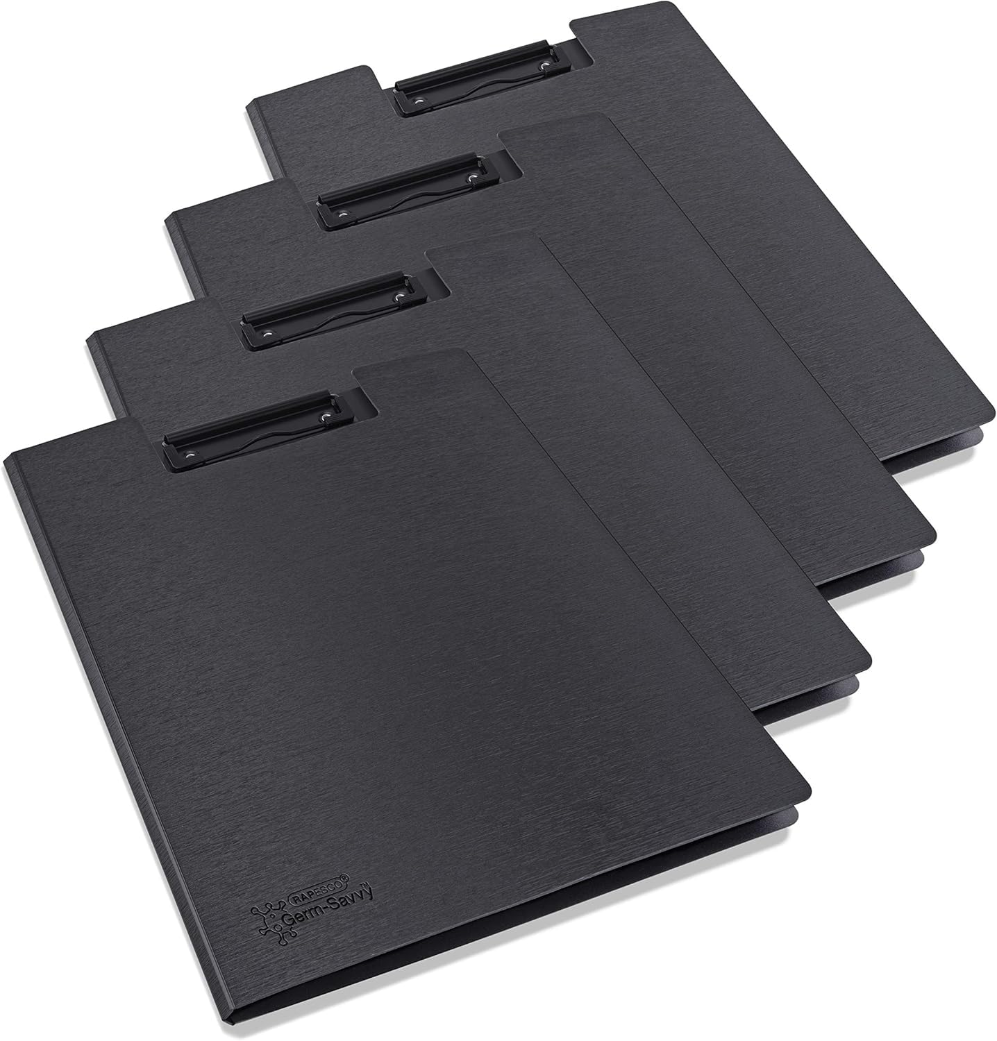 Rapesco 1641 Germ-Savvy Antibacterial A4 Foldover Clipboard, Black, Pack of 4