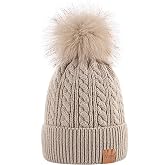 Alepo Womens Winter Beanie Hat, Warm Fleece Lined Knitted Soft Ski Cuff Cap with Pom Pom
