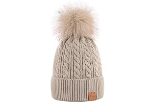 Alepo Womens Winter Beanie Hat, Warm Fleece Lined Knitted Soft Ski Cuff Cap with Pom Pom