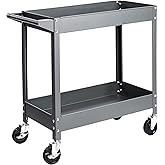 �鶹�� Basics Steel 2-Shelf Multipurpose Tub Utility/Supply Cart with 400 lb Capacity - Gray