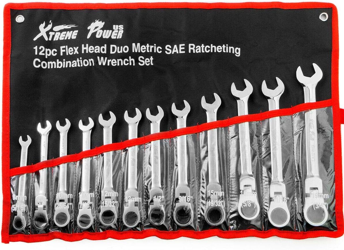 New tools 12pcs Flex-Head Combination Wrench Set Ratcheting Duo Metric SAE