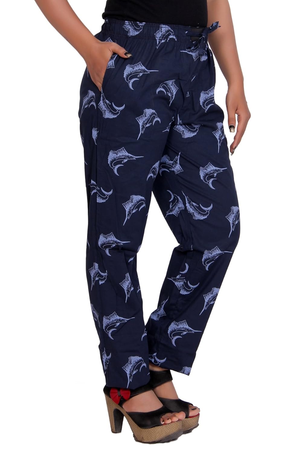 flamboyant women blue printedcotton pyjama