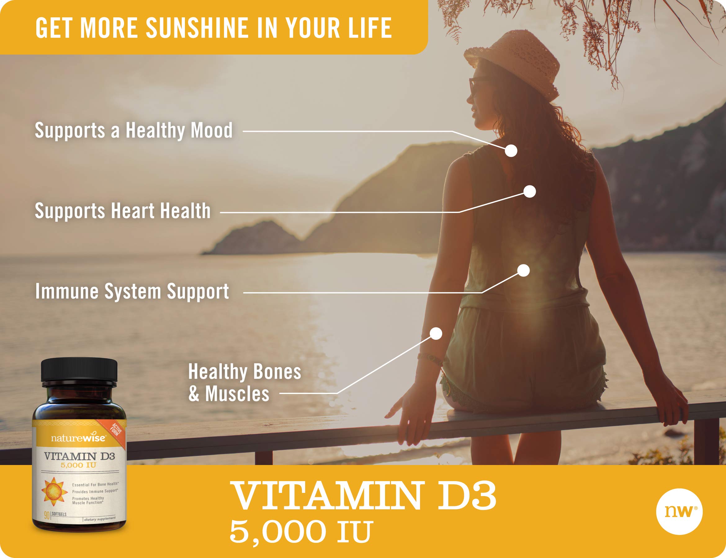 NatureWise Vitamin D3 5,000 IU in Organic Olive Oil, Non