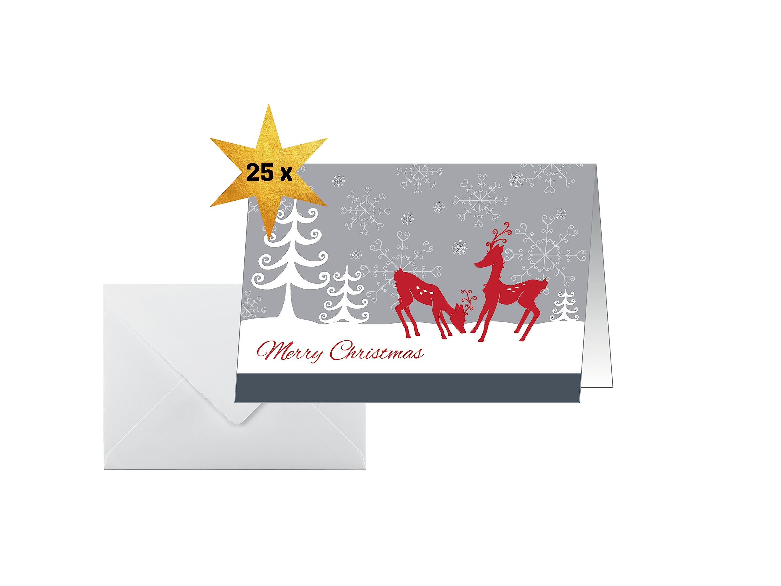 SIGEL DS256 Christmas cards 2 folds, 10.5 x 14.8 cm, Red and gray, 25 Pieces + 25 White envelopes included, easy to print