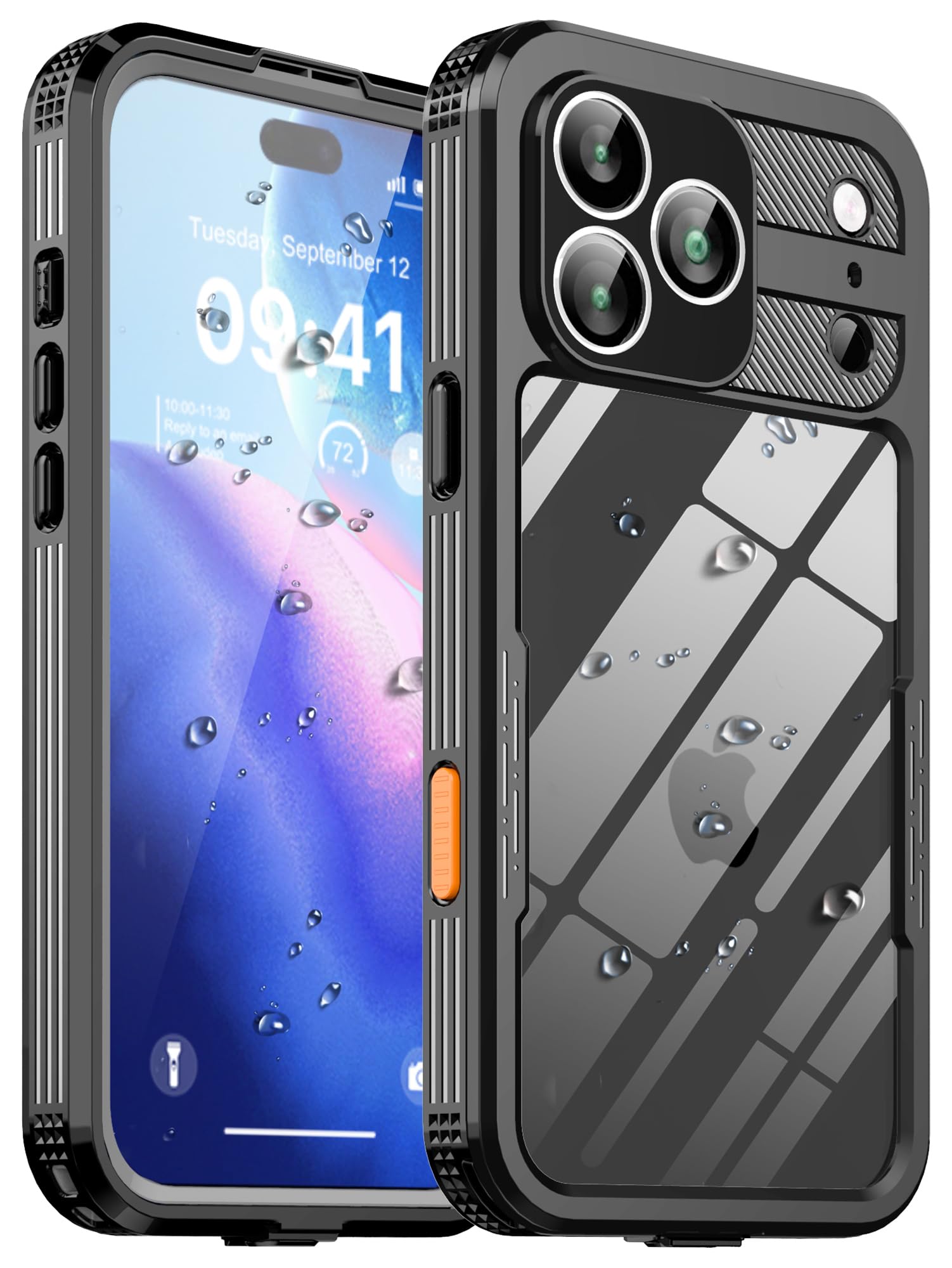 Ezanmull for iPhone 17 Pro Max Waterproof Case, with Built-in Screen Protector Rugged Dustproof Shockproof Full Body Underwater Protective Phone Cover (Clear Black, for iPone 17 Pro Max)