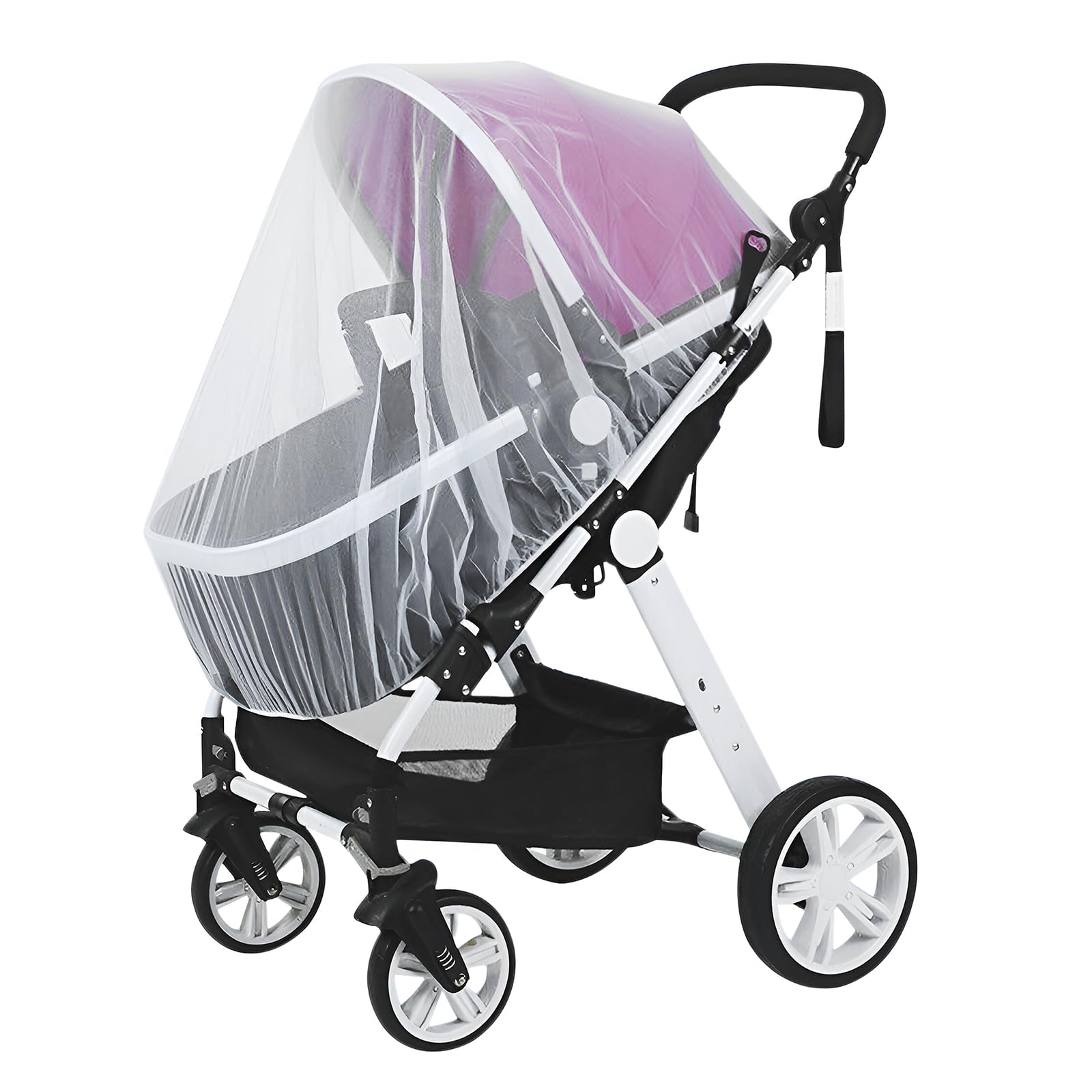 2 Pack Universal Baby Pram Mosquito Net Fly Bug Insect Protection Cover Mesh Shield for Stroller Outdoor Elastic Protective Netting for Pushchair Car Buggy Carrycot Stroller Basket Travel Cot